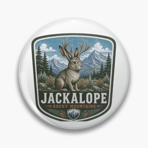 Item preview, Jackalope Rocky Mountains, Cryptid Wilderness Adventure Badge designed and sold by happycottage.