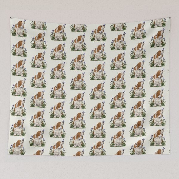 Item preview, Basset Hound Dog with BUTTERFLY on NOSE, Purple Wildflowers designed and sold by JoyfulWhimsy.