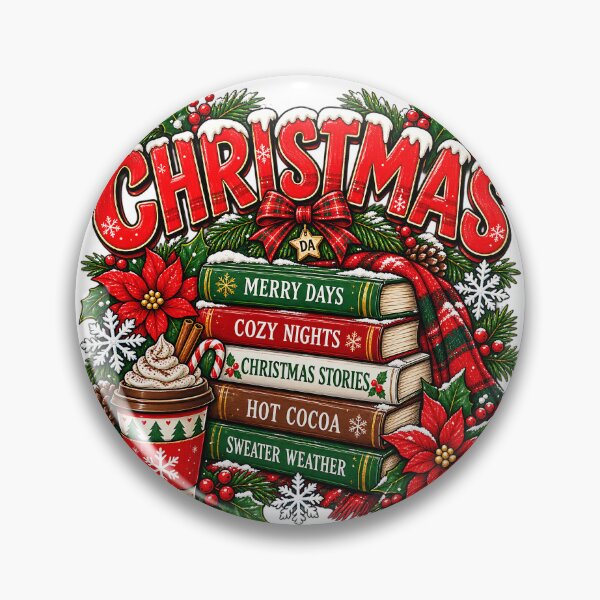 Item preview, Christmas Book Stack Hot Cocoa Cozy Holiday Typography Art designed and sold by DesignArtist.ia.