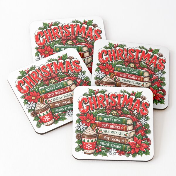 Item preview, Christmas Book Stack Hot Cocoa Cozy Holiday Typography Art designed and sold by DesignArtist.ia.