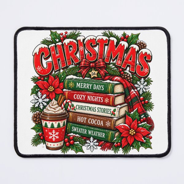 Item preview, Christmas Book Stack Hot Cocoa Cozy Holiday Typography Art designed and sold by DesignArtist.ia.