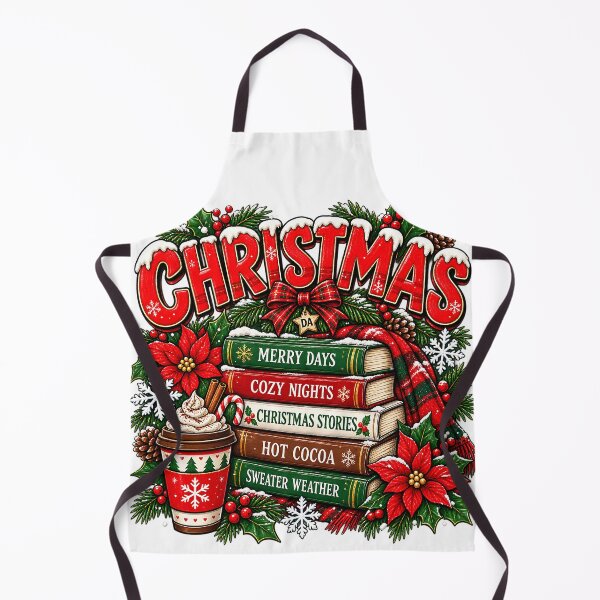Item preview, Christmas Book Stack Hot Cocoa Cozy Holiday Typography Art designed and sold by DesignArtist.ia.