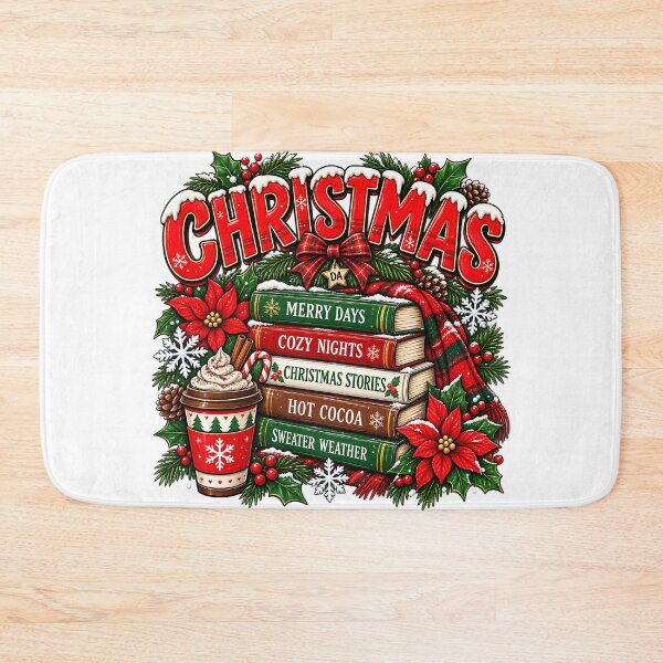 Item preview, Christmas Book Stack Hot Cocoa Cozy Holiday Typography Art designed and sold by DesignArtist.ia.