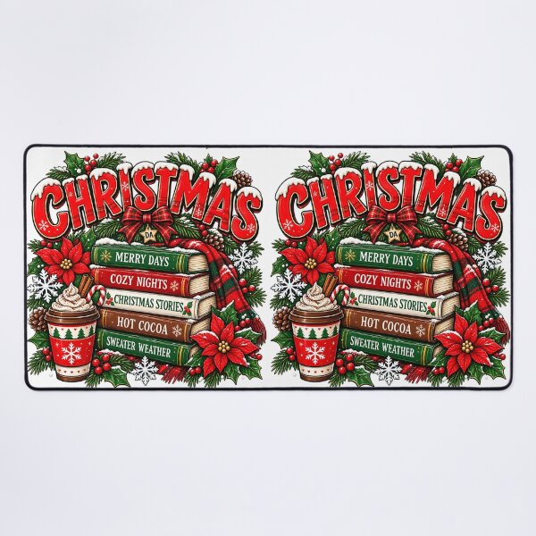 Item preview, Christmas Book Stack Hot Cocoa Cozy Holiday Typography Art designed and sold by DesignArtist.ia.