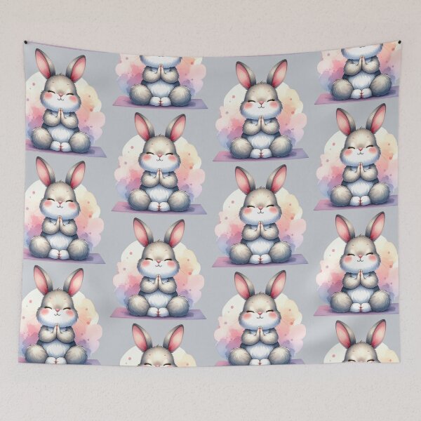 Item preview, Relaxed grey yoga rabbit in watercolors designed and sold by LiskoDesign.