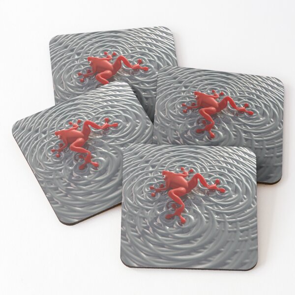 Item preview, 3D red frog, circular waves, minimalist water designed and sold by Keltoi-art.