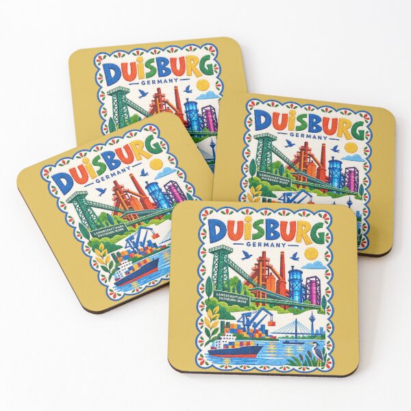 Item preview, Duisburg Germany Travel Art Illustration Embroidered Folk Art Stitched Cityscape Print designed and sold by Witsprings.