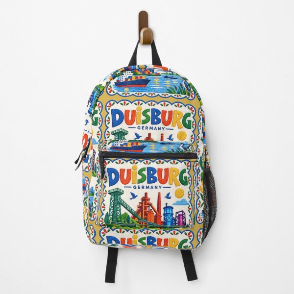 Item preview, Duisburg Germany Travel Art Illustration Embroidered Folk Art Stitched Cityscape Print designed and sold by Witsprings.