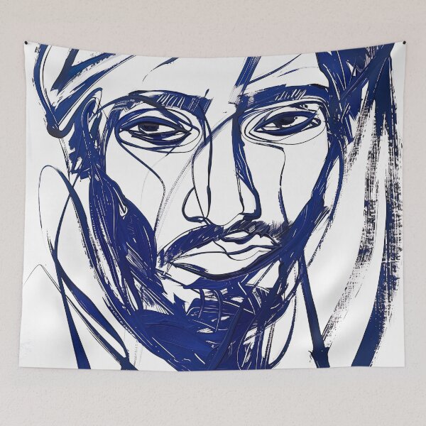 Item preview, Djiboutian man, portrait - Blue Abstract Art designed and sold by shadow-bloom.