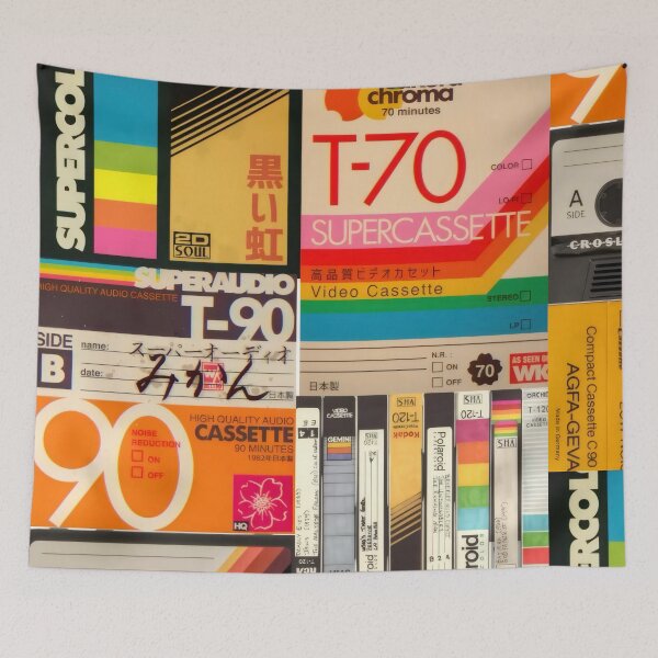 Item preview, Vintage Retro Cassette Tape & VHS Media Collage Poster designed and sold by Billy Morfo™.
