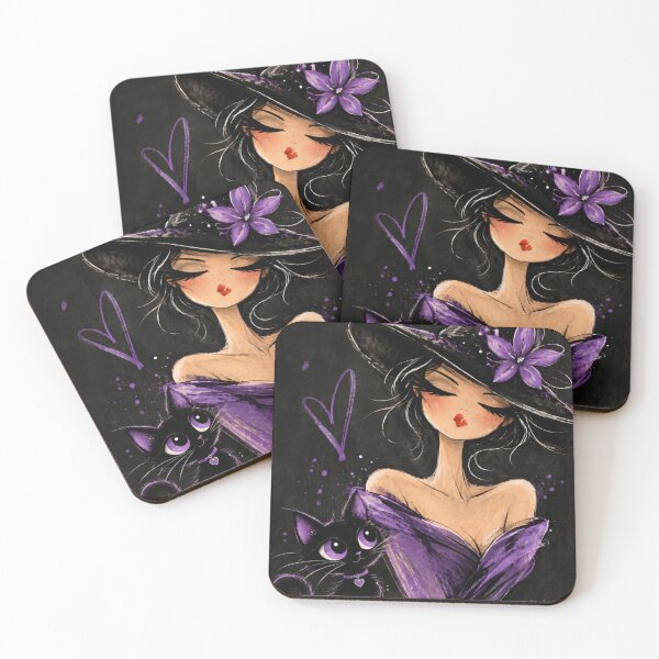 Item preview, Witch Reading With a Black Cat – Purple Halloween Art designed and sold by byMosia.