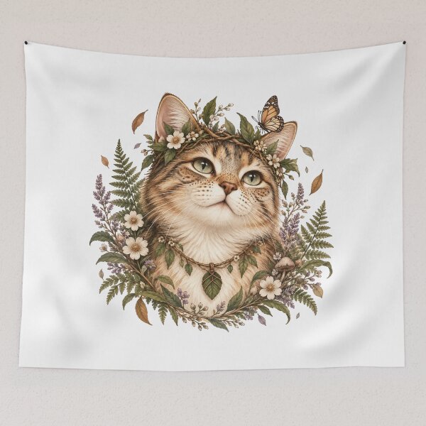 Item preview, Enchanted Forest Cat with Flower Crown designed and sold by CanArtVision.