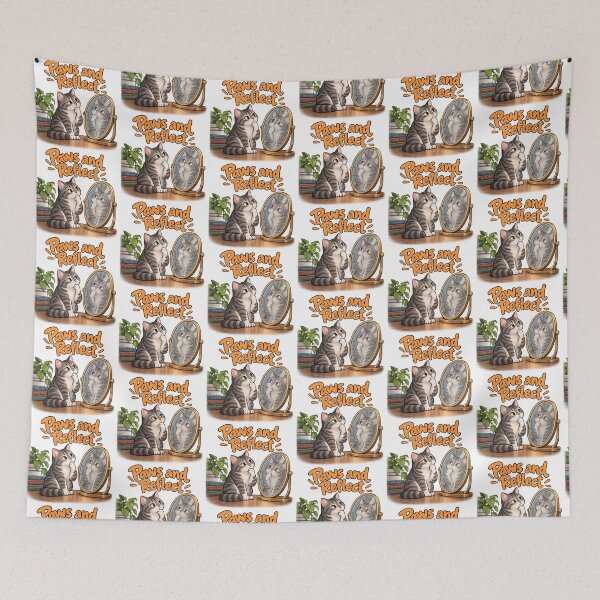 Item preview, Paws and Reflect – Thoughtful Cat Pun Design designed and sold by Pop, Culture and Stuff.
