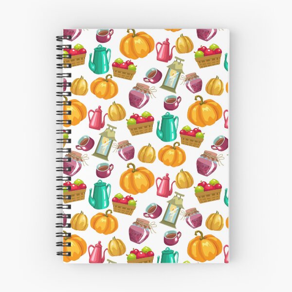 Item preview, Harvest season seamless vector pattern with household elements and food in bright colors in graphic design illustration designed and sold by Yulia Fushtey.