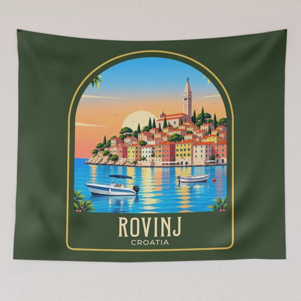 Item preview, Rovinj Vintage Travel Illustration designed and sold by HomeLivingCo.