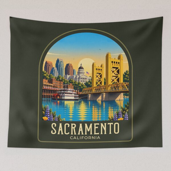 Artikelvorschau, Vintage-Reiseillustration aus Sacramento entworfen und verkauft von HomeLivingCo.
