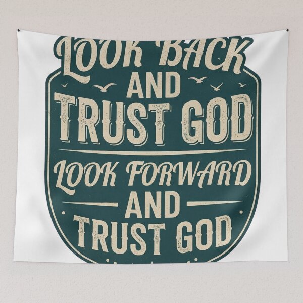 Item preview, Vintage "Look Back and Trust God" Shield Graphic T-Shirt Design designed and sold by CreativeNest Prints.