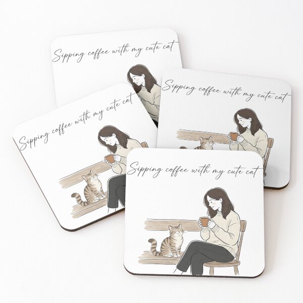 Item preview, Sipping Coffee With My Cute Cat Art designed and sold by ThePrintArt.