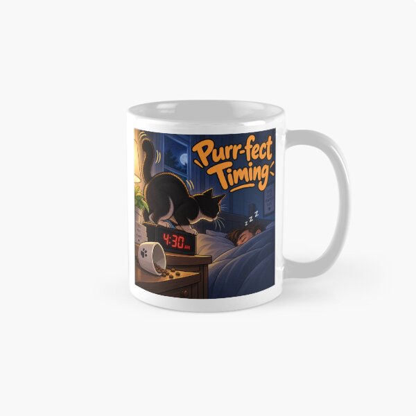 Item preview, Purr-fect Timing – Funny 4:30 AM Cat Pun Design designed and sold by Pop, Culture and Stuff.