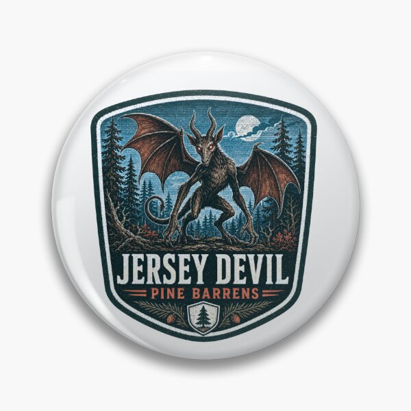Item preview, Jersey Devil Pine Barrens, New Jersey Cryptid Wilderness Badge designed and sold by happycottage.