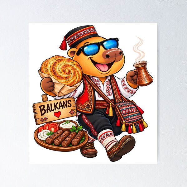 Item preview, Cute Balkans Capybara – Burek & Balkan Food Adventure designed and sold by CapybaraTravels.