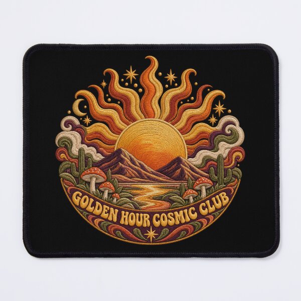 Item preview, Psychedelic Sun Embroidery – Golden Hour Cosmic Club Retro Desert Art designed and sold by Emoji Emblems.