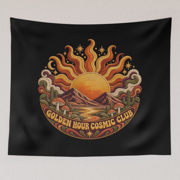 Item preview, Psychedelic Sun Embroidery – Golden Hour Cosmic Club Retro Desert Art designed and sold by Emoji Emblems.