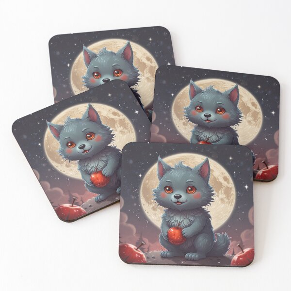 Item preview, Kawaii Werewolf with Red Heart – Cute Gothic Moonlit Halloween designed and sold by Shiwwa.