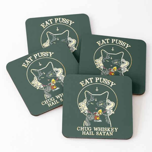 Item preview, Eat Pussy Chug Whiskey Hail Satan Funny Black Cat designed and sold by OfGivingArt.