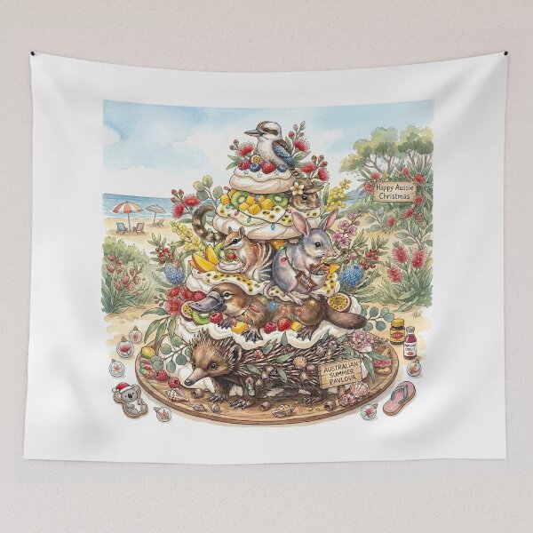 Item preview, Australian Animals Pavlova Christmas Tree – Summer Beach Holiday Art designed and sold by Wennebabs.