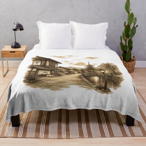 Item preview, Old Japan in Sepia | Historic Town at Twilight | Japanese Design designed and sold by JapanMemoir.