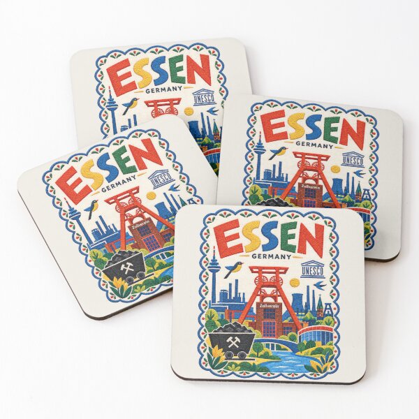 Item preview, Essen Germany Travel Illustration Embroidered Folk Art Stitched Industrial Heritage Print designed and sold by Witsprings.