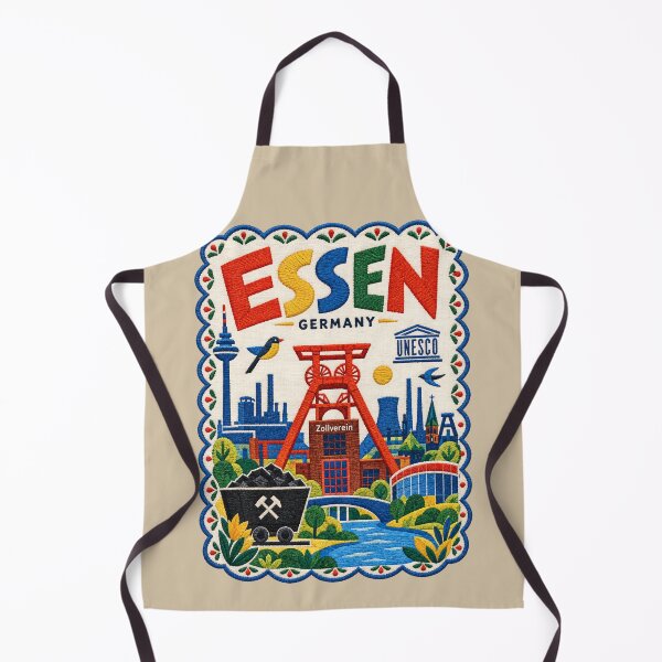 Item preview, Essen Germany Travel Illustration Embroidered Folk Art Stitched Industrial Heritage Print designed and sold by Witsprings.