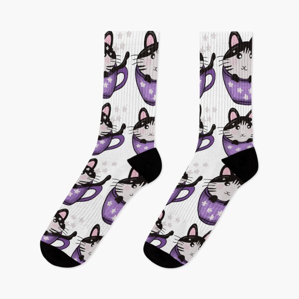 Item preview, Cute cat in purple cup line cartoon designed and sold by LifeTU.