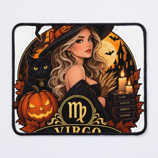 Item preview, Virgo Halloween Witch Badge Design designed and sold by Zodiac Celestial Art.