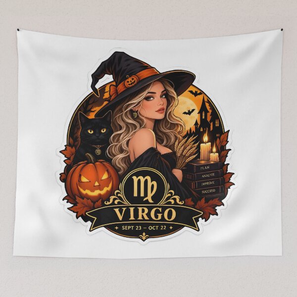 Item preview, Virgo Halloween Witch Badge Design designed and sold by Zodiac Celestial Art.