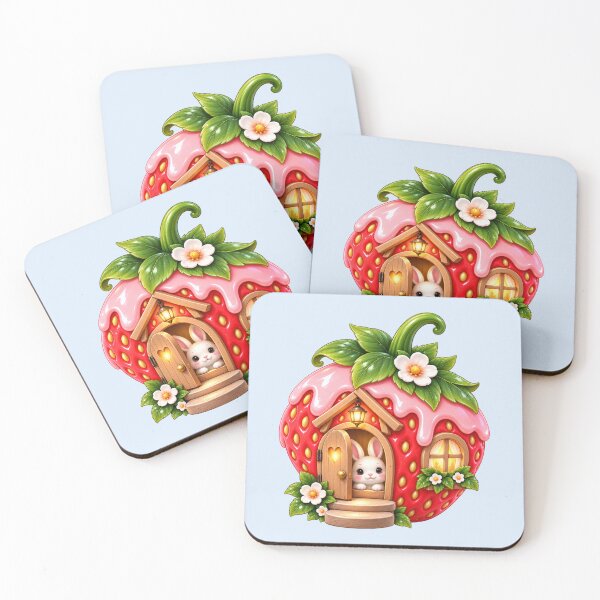 Item preview, Glazed Strawberry Cottage with Cute Bunny – Whimsical Fairy Garden designed and sold by HO•Designs.