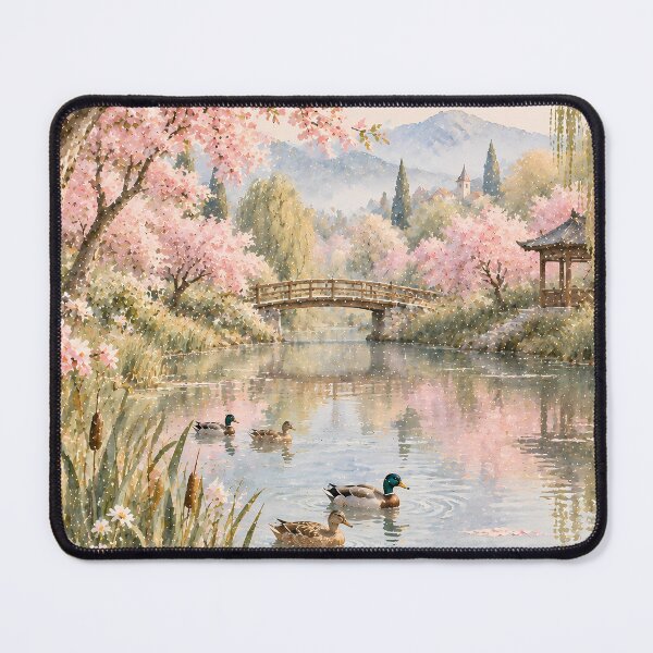 Item preview, Cottagecore Watercolour Pond Ducks Cherry Blossom Garden designed and sold by Jozefin's Studio.
