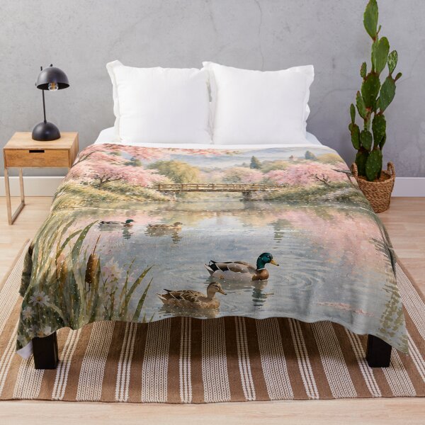Item preview, Cottagecore Watercolour Pond Ducks Cherry Blossom Garden designed and sold by Jozefin's Studio.