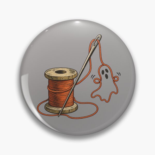 Item preview, Tiny Ghost On The Thread Retro Halloween Sewing Design designed and sold by Golden Era Studio.