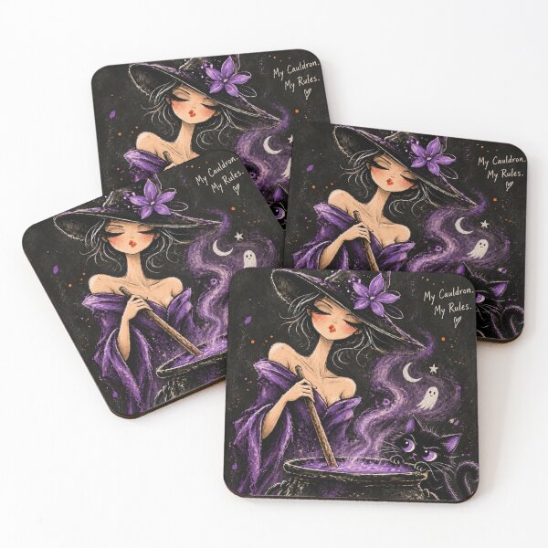 Item preview, My Cauldron My Rules – Purple Witch and Black Cat Halloween Art designed and sold by byMosia.
