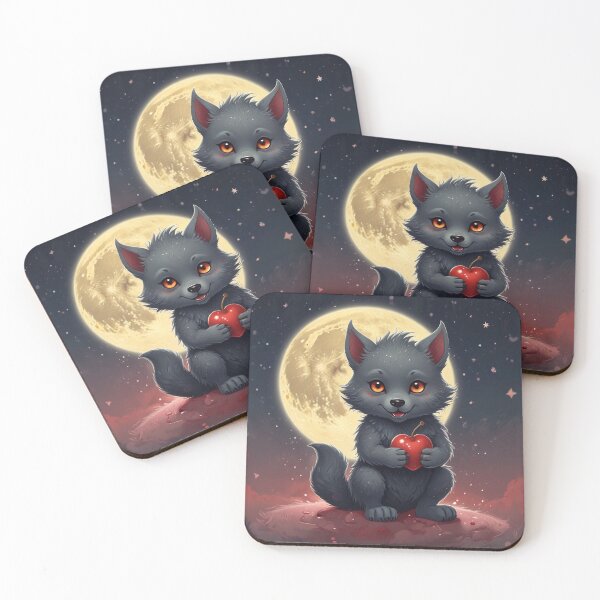 Item preview, Kawaii Werewolf with Red Heart – Cute Gothic Moonlit Halloween designed and sold by Shiwwa.
