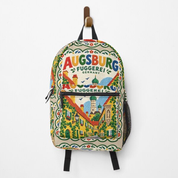 Item preview, Augsburg Germany Travel Art Illustration Embroidered Folk Art Stitched Fuggerei Print designed and sold by Witsprings.