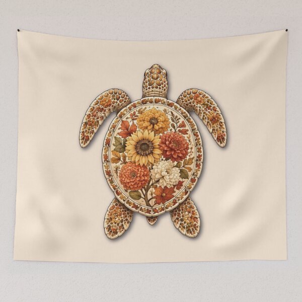 Item preview, Autumn Flower Turtle | Fall Floral & Sea Turtle Art | Ocean Autumn Collection designed and sold by Zaru Art Studio.