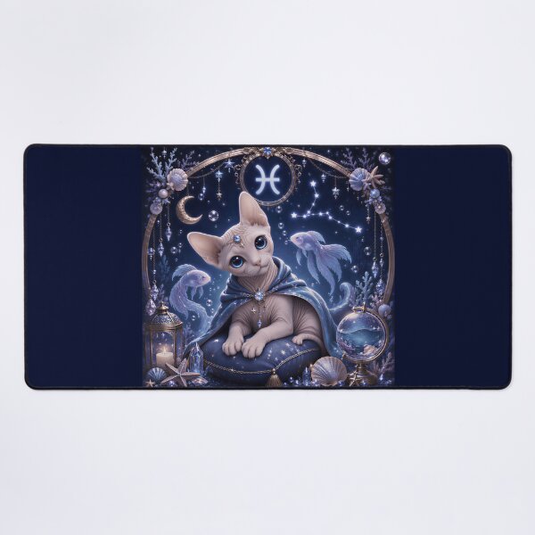 Item preview, Mystical Sphynx Pisces Cat Celestial Blue Zodiac designed and sold by Soluna Studio.