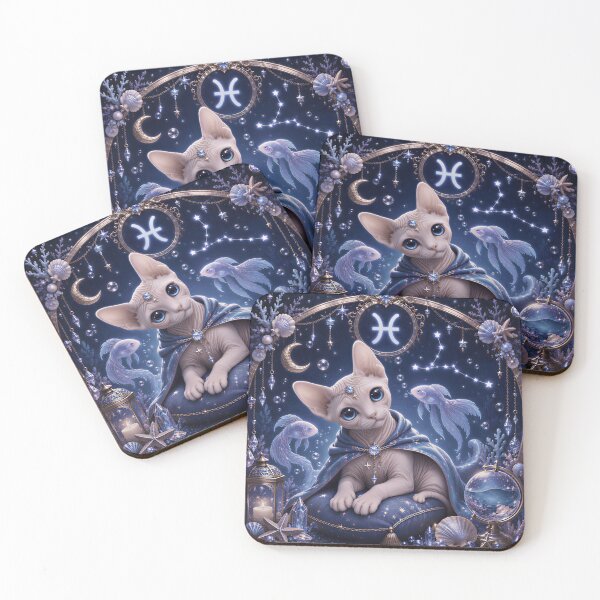 Item preview, Mystical Sphynx Pisces Cat Celestial Blue Zodiac designed and sold by Soluna Studio.