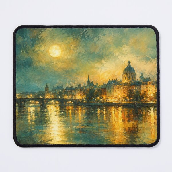 Item preview, Midnight River over Prague - Moonlit Cityscape Art designed and sold by Joey Santiago.