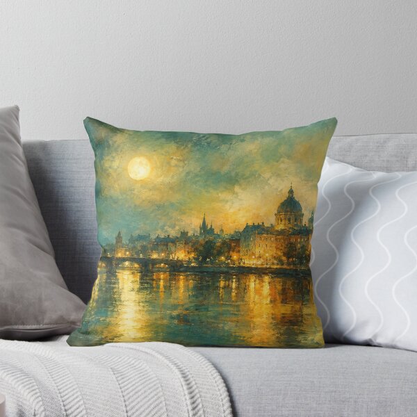 Item preview, Midnight River over Prague - Moonlit Cityscape Art designed and sold by Joey Santiago.