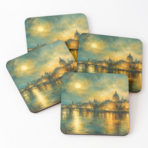 Item preview, Midnight River over Prague - Moonlit Cityscape Art designed and sold by Joey Santiago.