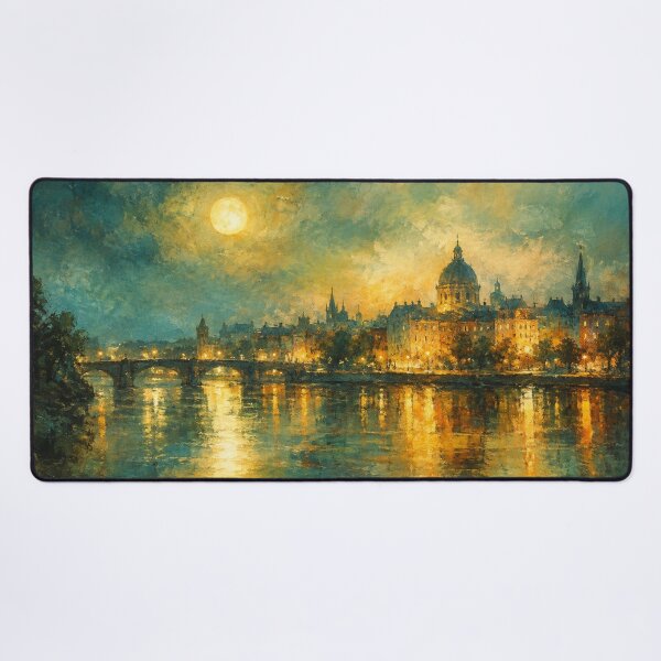 Item preview, Midnight River over Prague - Moonlit Cityscape Art designed and sold by Joey Santiago.